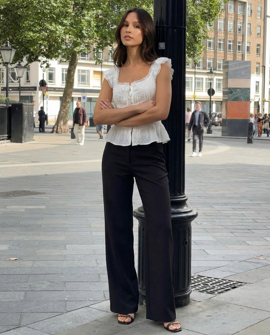 Liv | Summer Peplum Top White Square Neck Sleeveless Lace Ruffle