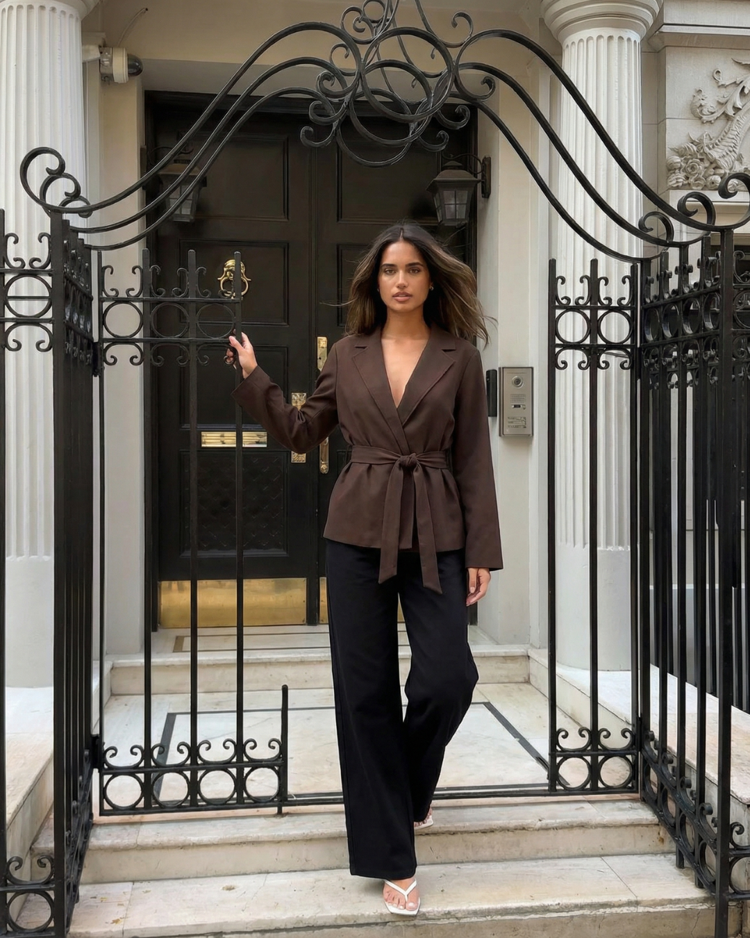 Vera | Belted Blazer Brown Long Sleeve Wrap