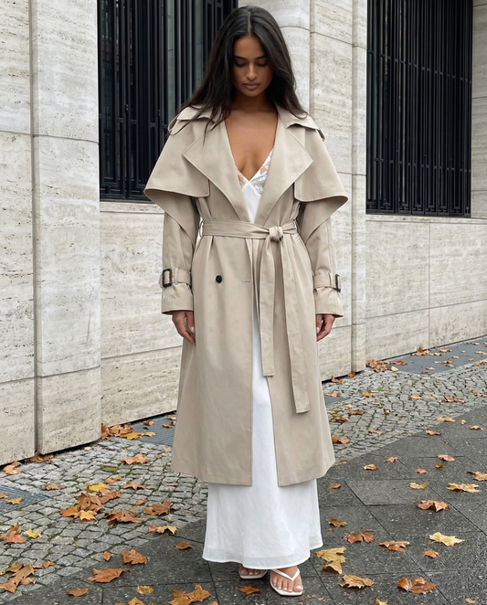 Briar | Elegant Belted Trench Coat Cream Long
