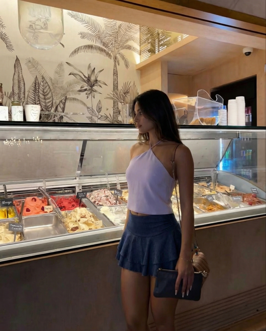 Ivy | Denim Mini Skirt Navy Tiered Ruffle High Waisted