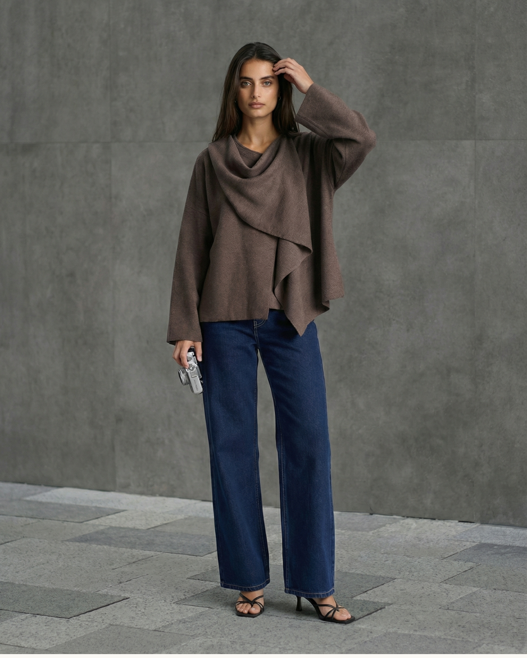 Margot | Oversized Cowl Neck Top Brown Long Sleeve