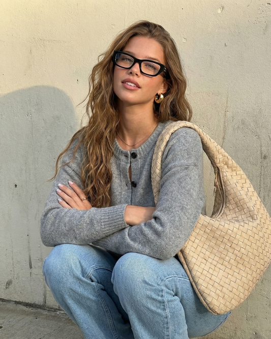 Elise | Casual Knitted Cardigan Grey Long Sleeve Button Front