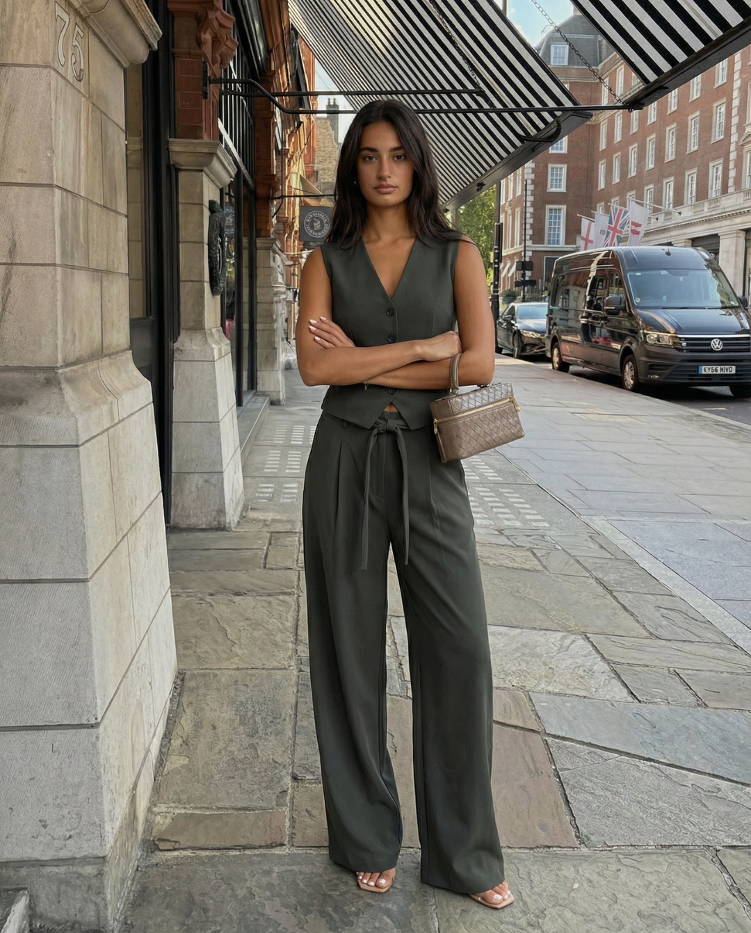 Olivia | Green Waistcoat Wide Leg Co-ord