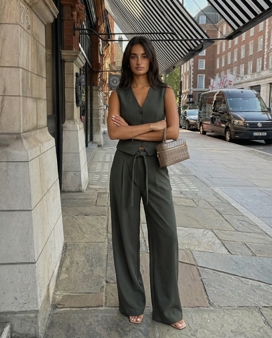 Olivia | Green Waistcoat Wide Leg Co-ord