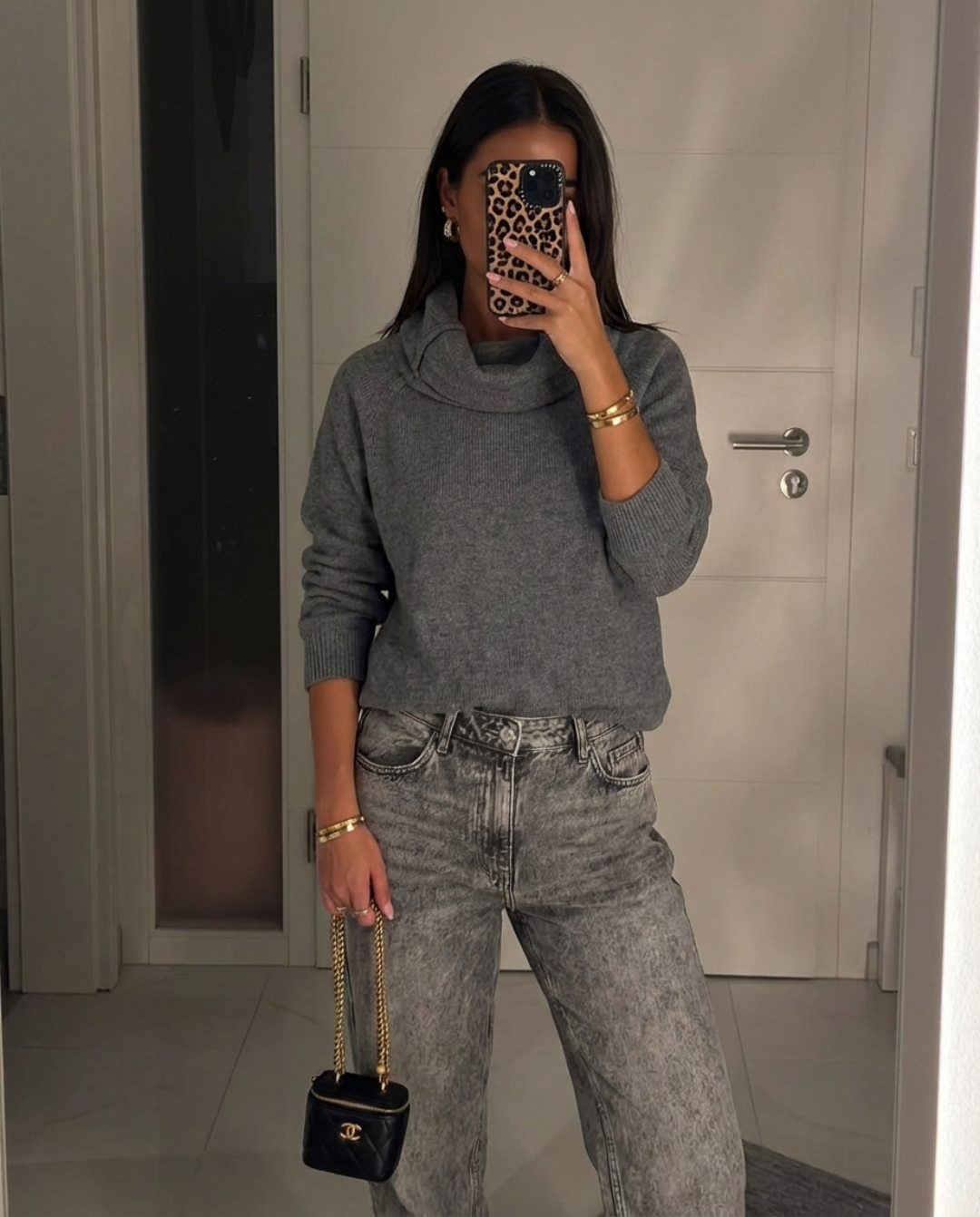 Vera | Cowl Neck Knit Sweater Gray Long Sleeve