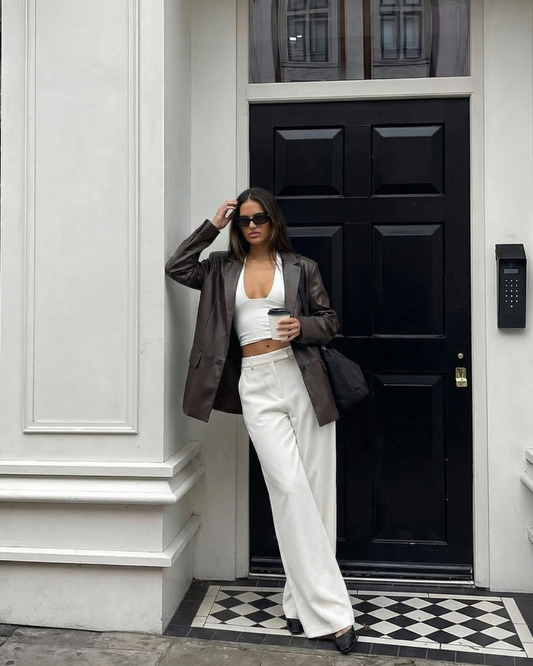 Vera | Faux Leather Blazer Black Single Breasted