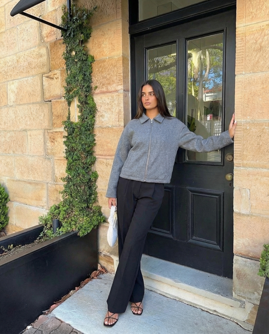 Isla | Casual Grey Fleece Jacket Zip Up Collared Oversized