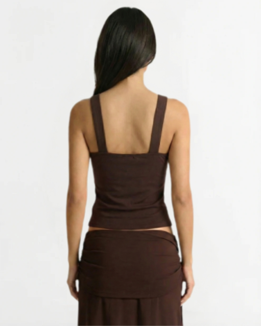 Viola | Halter Neck Top Brown Backless Ruched
