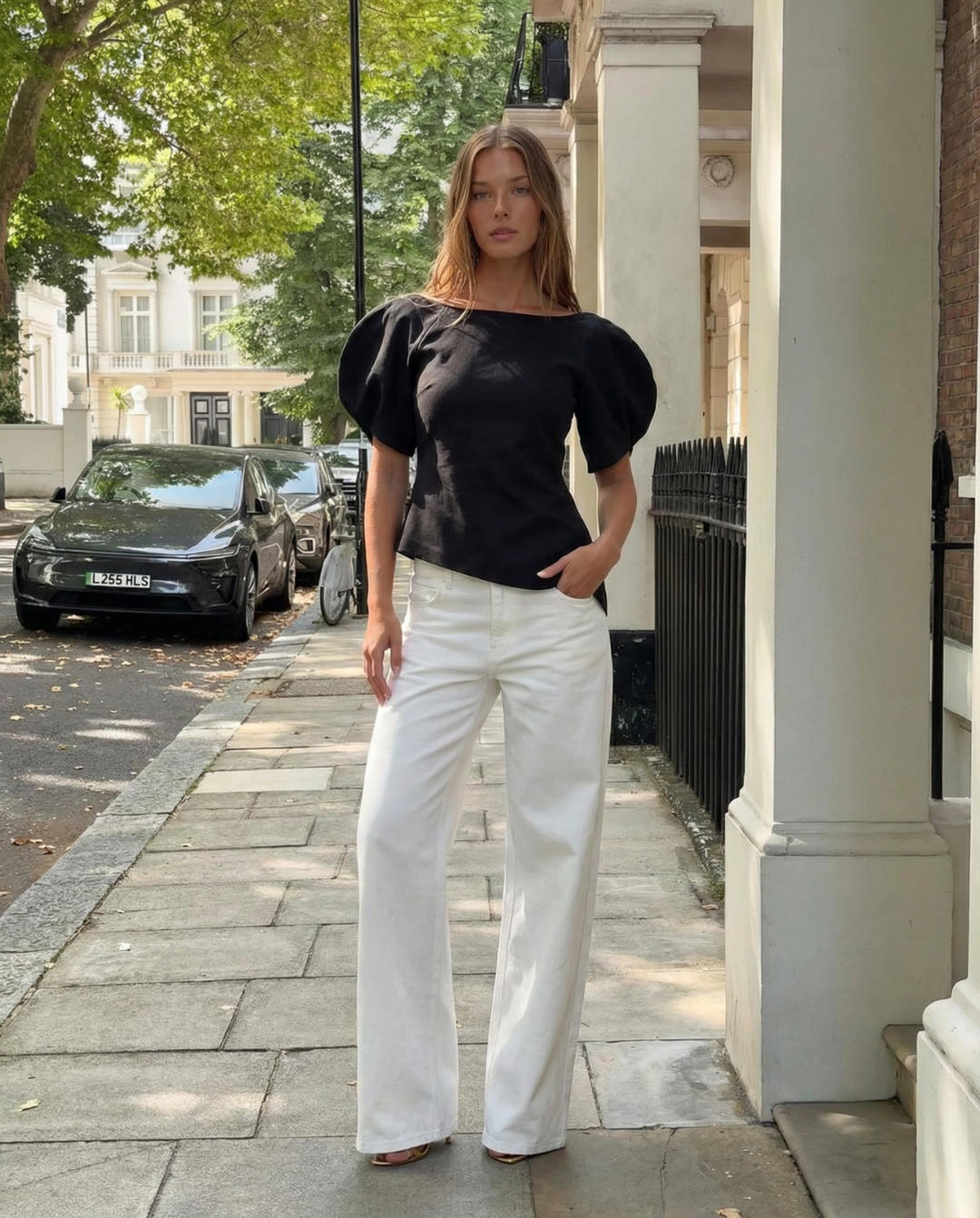 Ada | Asymmetric Top Black Puff Sleeve Short Sleeve