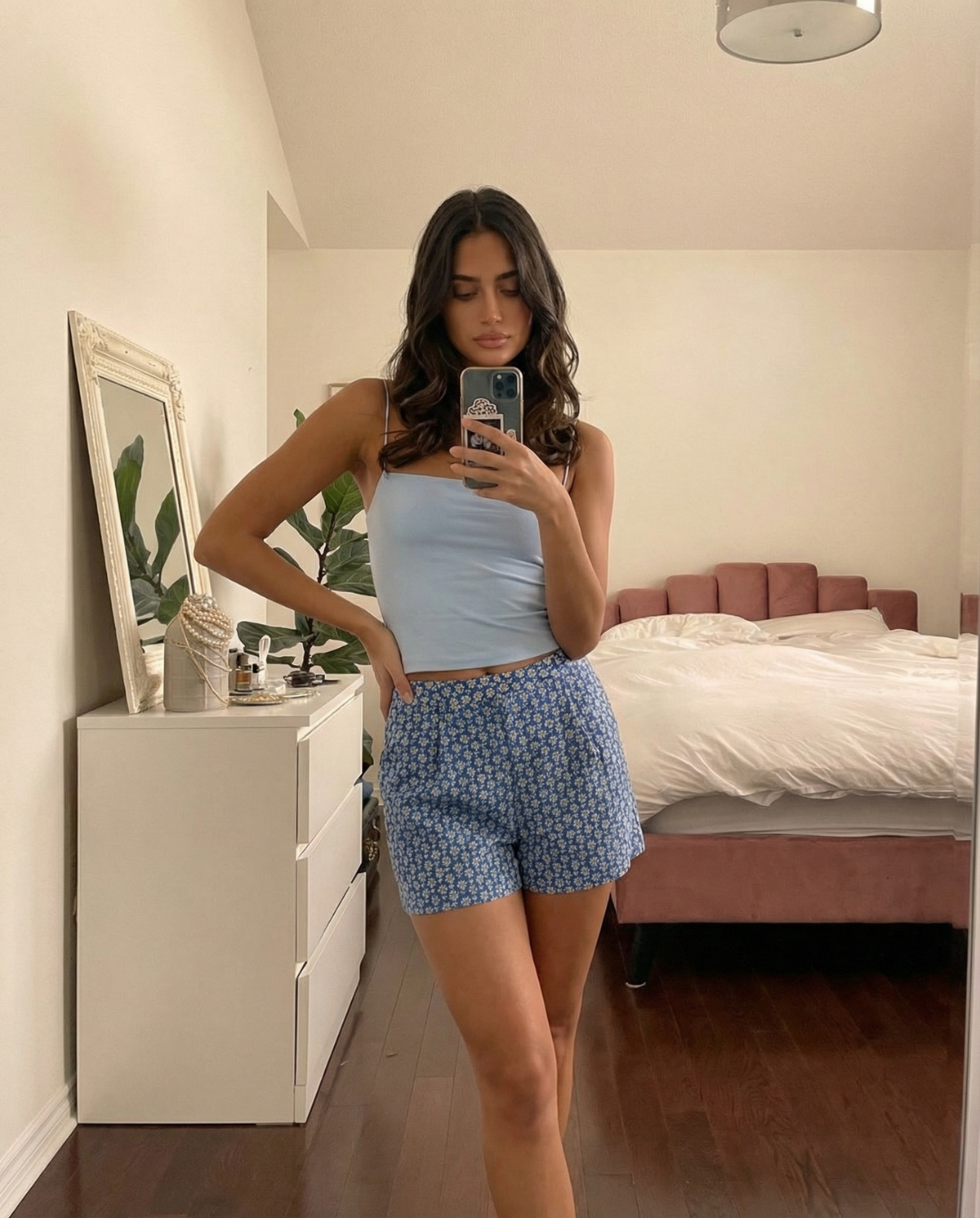 Orla | Summer Floral Tailored Shorts Blue High Waisted