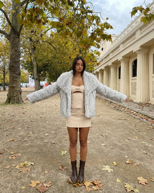 Lana | Elegant Cropped Faux Fur Jacket Light Grey