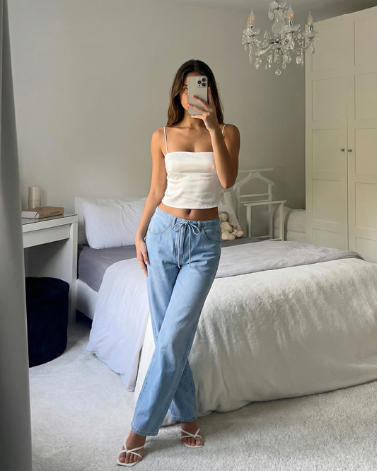 Stella | Wide Leg Jeans Light Blue High Waisted Drawstring
