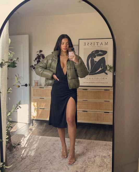 Briar | Cropped Puffer Jacket Khaki Quilted Padded Short Oversized