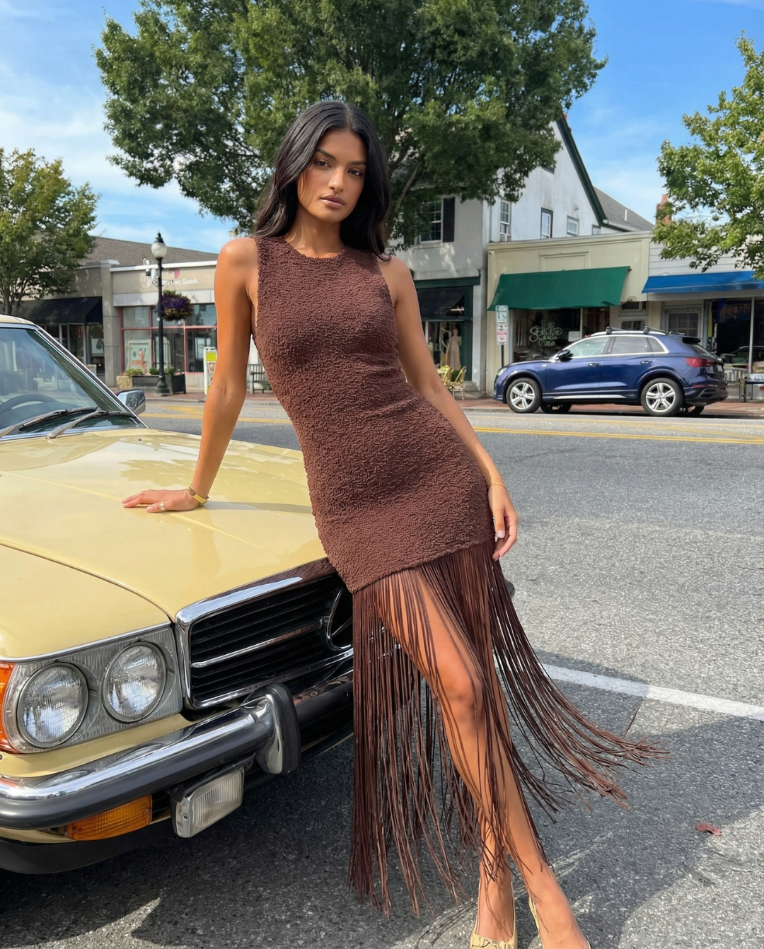 Romy | Casual Fringe Maxi Dress Brown