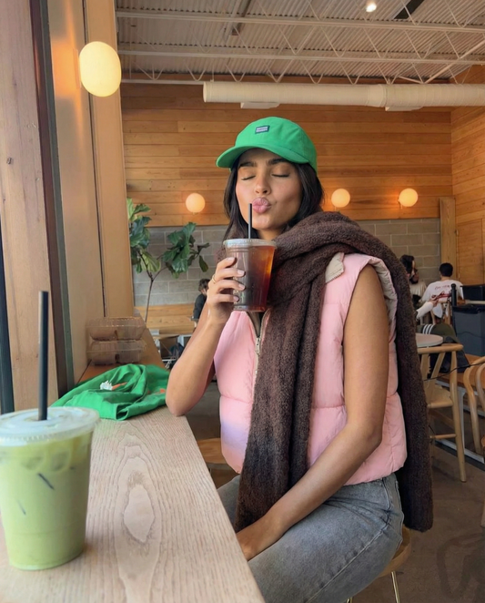 Vera | Quilted Puffer Vest Pink Reversible Sherpa Collar