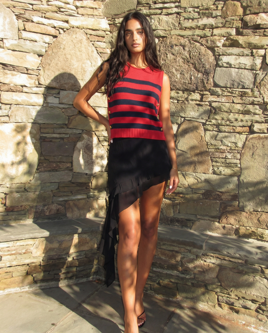 Stella | Ribbed Sleeveless Sweater Vest Red Striped Black
