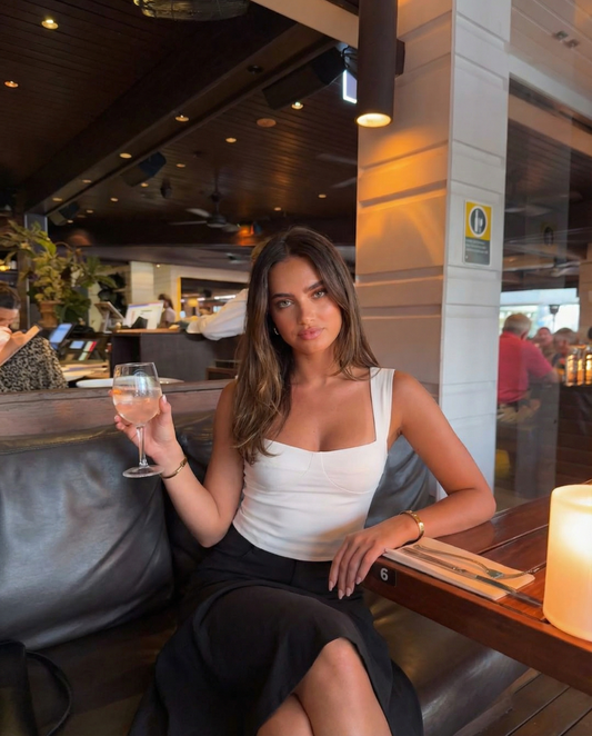 Zoe | Asymmetric Midi Skirt Black A Line High Waisted