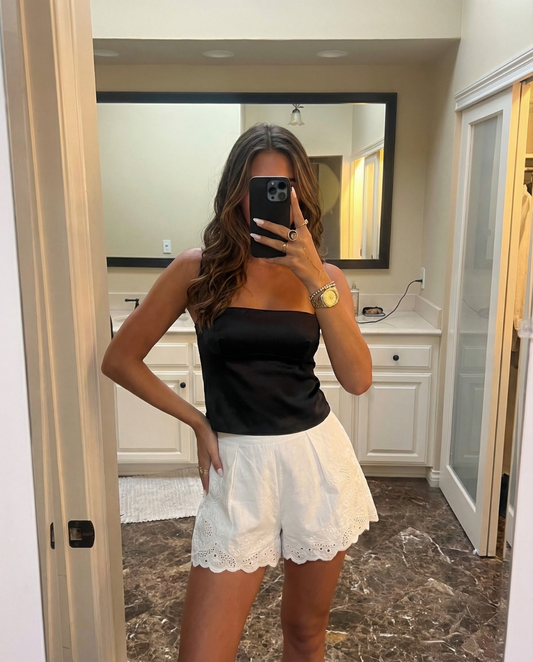 Tessa | Eyelet White Shorts High Waisted Scalloped Hem