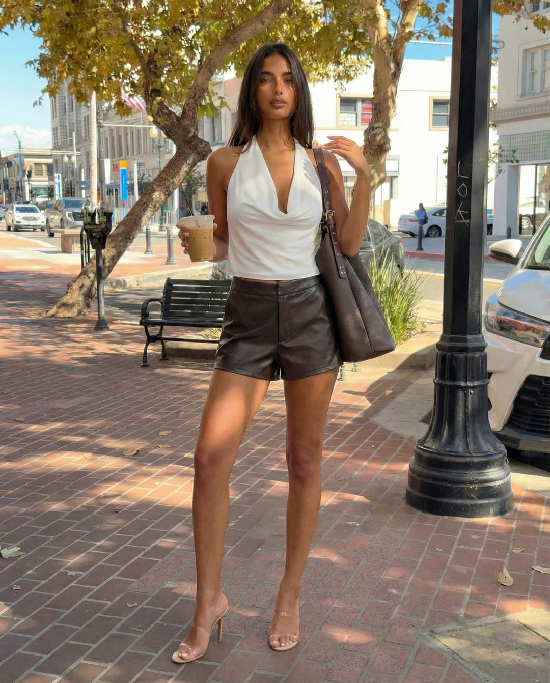 Iris | Faux Leather Shorts Brown High Waisted