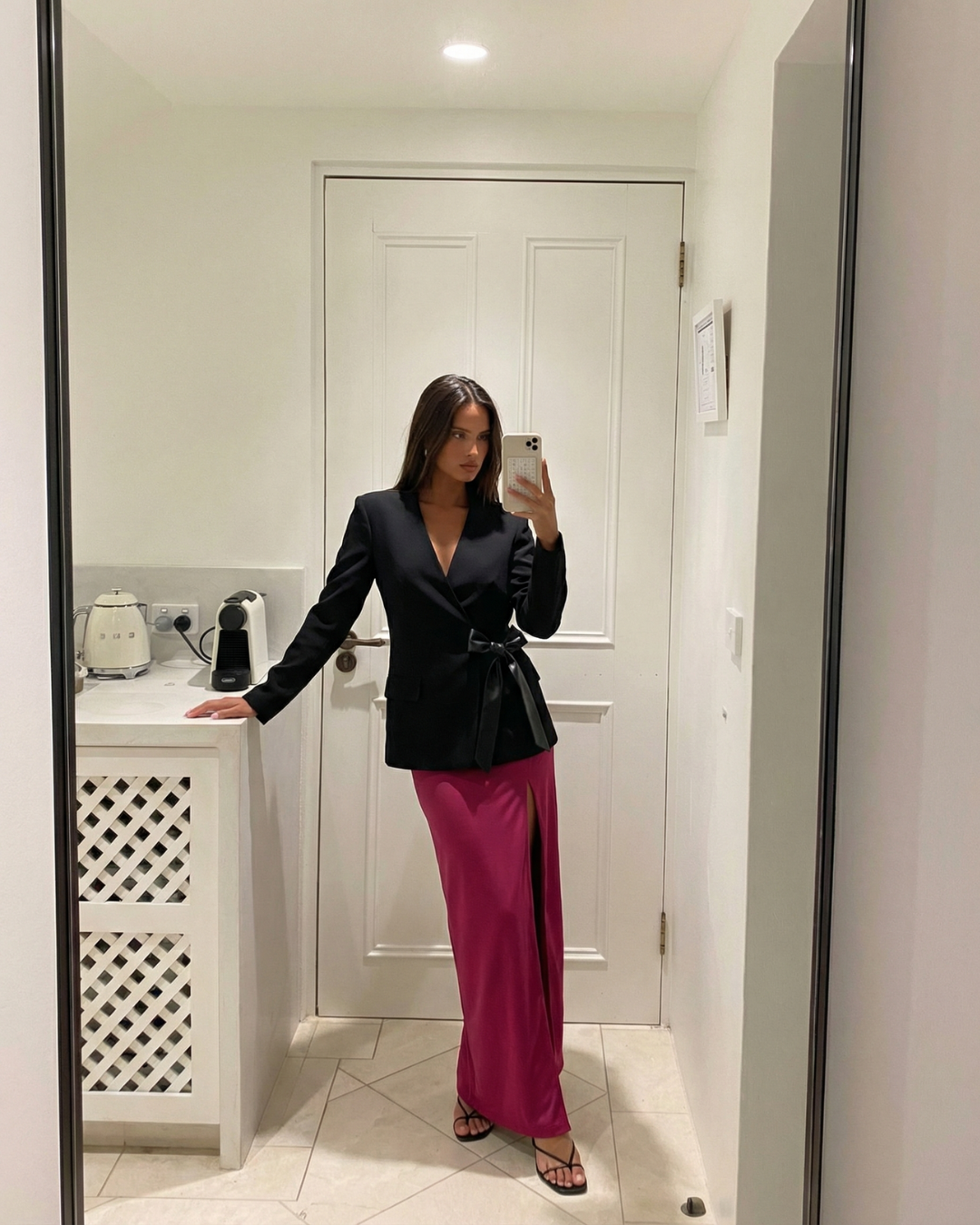 Dina | Elegant Black Blazer Tie Front Detail