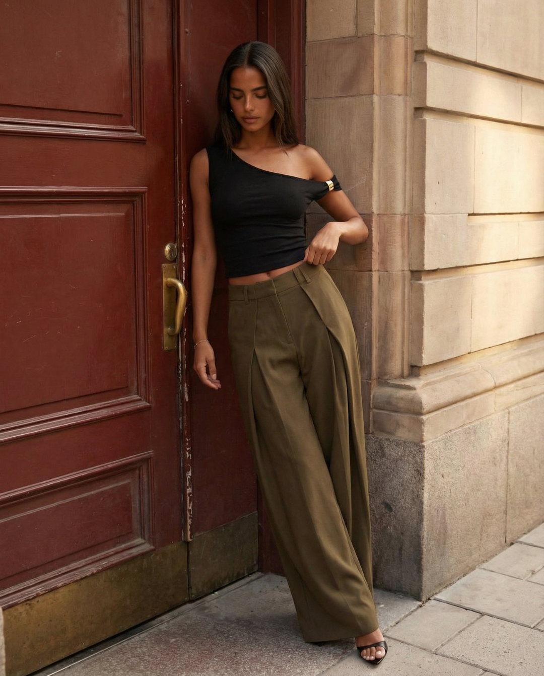 Margot | Pleated Wide Leg Pants Brown High Waisted