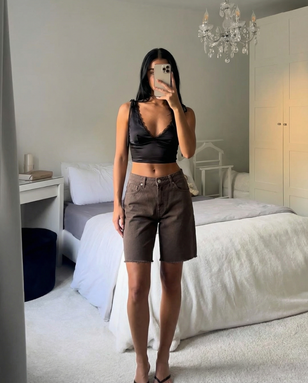 Luisa | Vintage Denim Shorts Brown Bermuda High Waisted Raw Hem