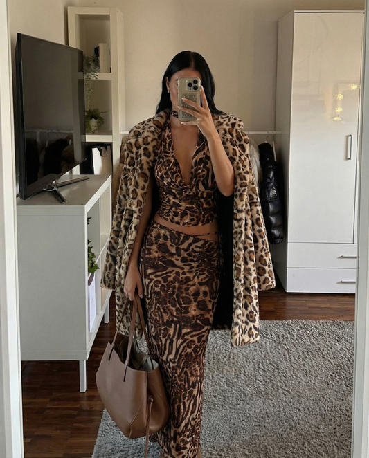 Margot | Leopard Print Faux Fur Coat Brown Oversized