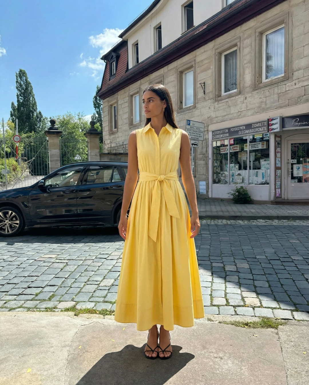 Daisy | Summer Belted Shirt Dress Yellow