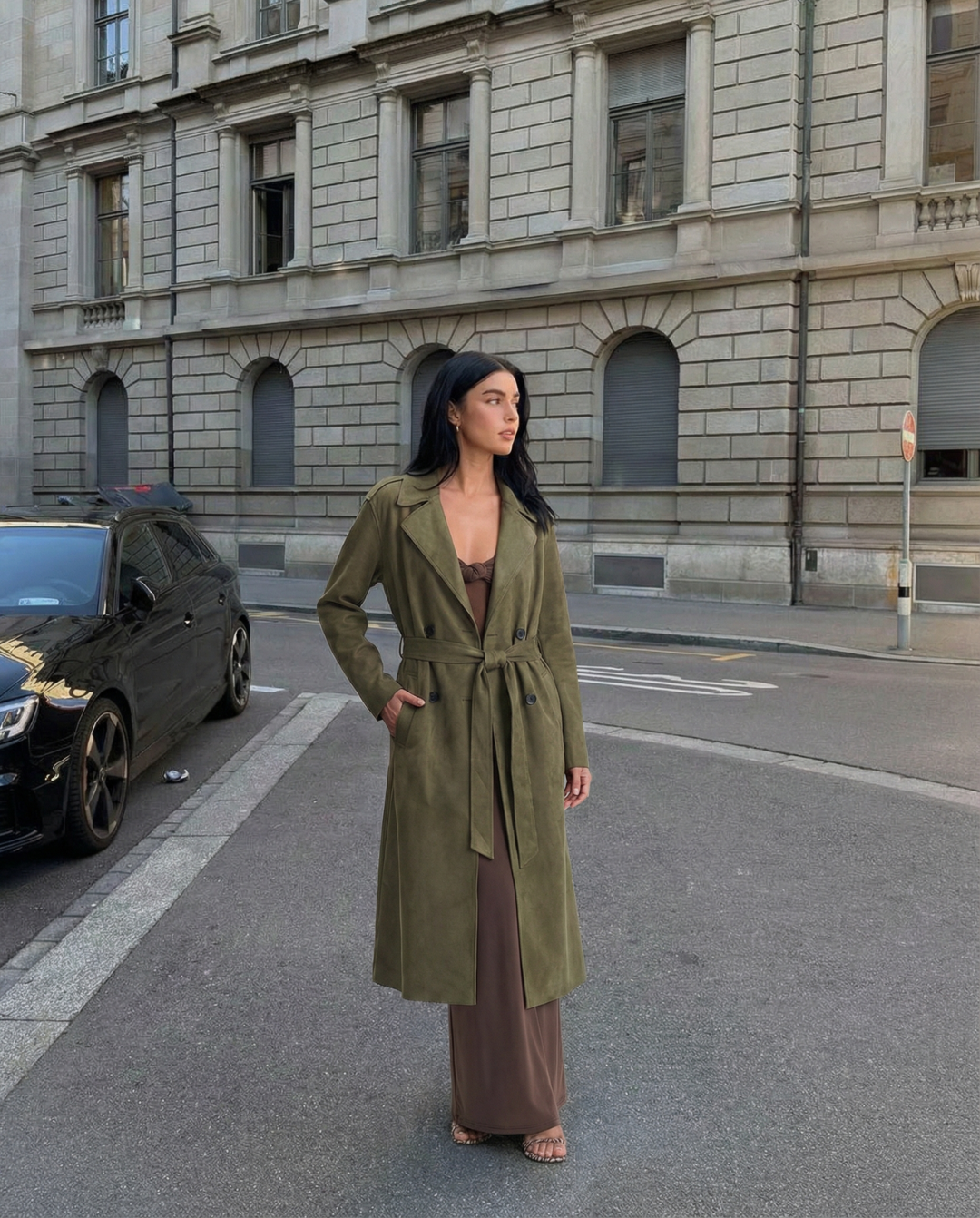 Nyx | Belted Trench Coat Olive Long Sleeve