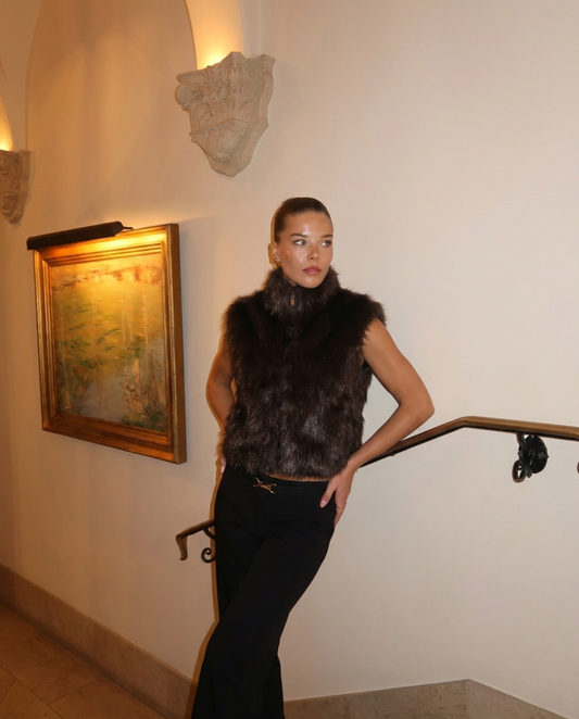 Cora | Casual Zip Up Faux Fur Jacket Dark Brown