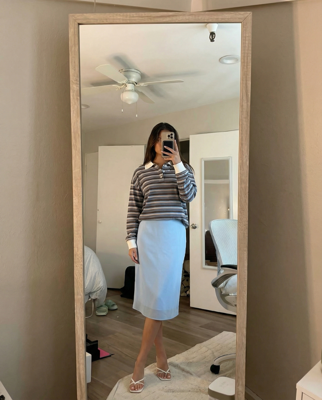 Florence | Blue Cosy Striped Long Sleeve Polo Top