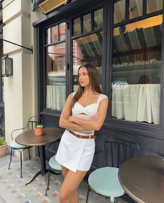 Lux | White Shorts Tailored High Waisted Belted A Line Mini