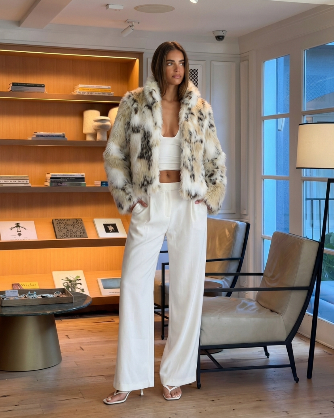 Faye | Leopard Faux Fur Coat Cream Short