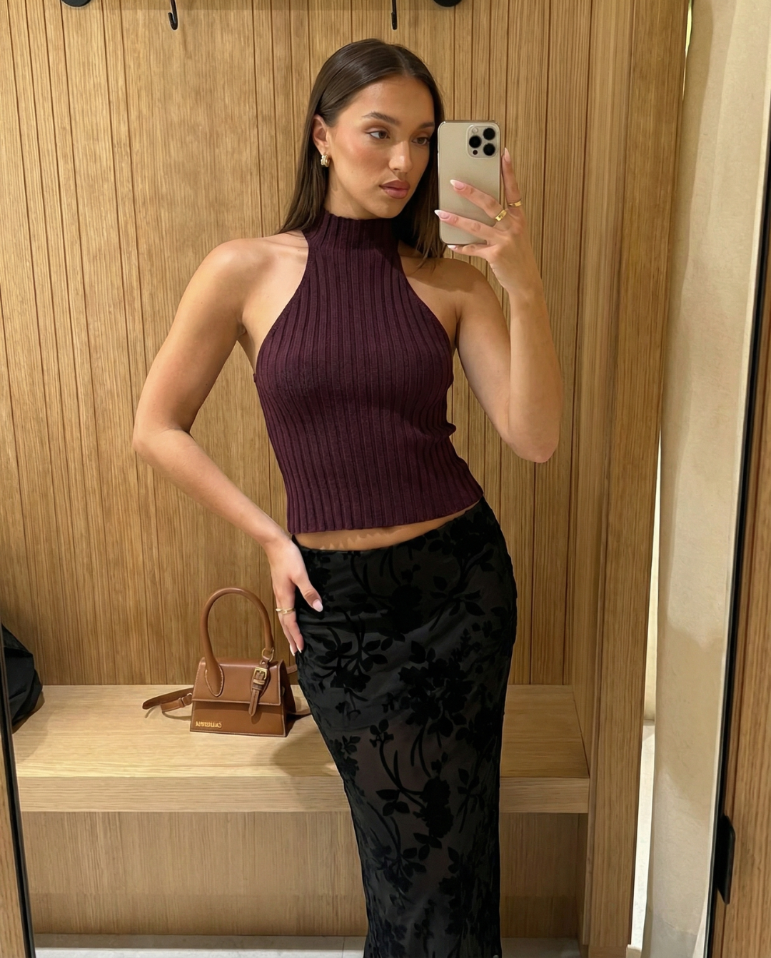 Faye | Ribbed Halter Top Burgundy Sleeveless Crop