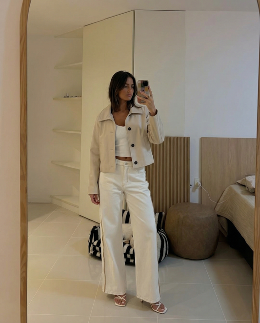 Liv | Cropped Jacket Cream Button Front Long Sleeve