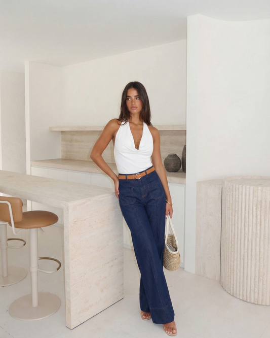 Thea | Wide Leg Jeans Dark Blue High Waisted Utility Pocket