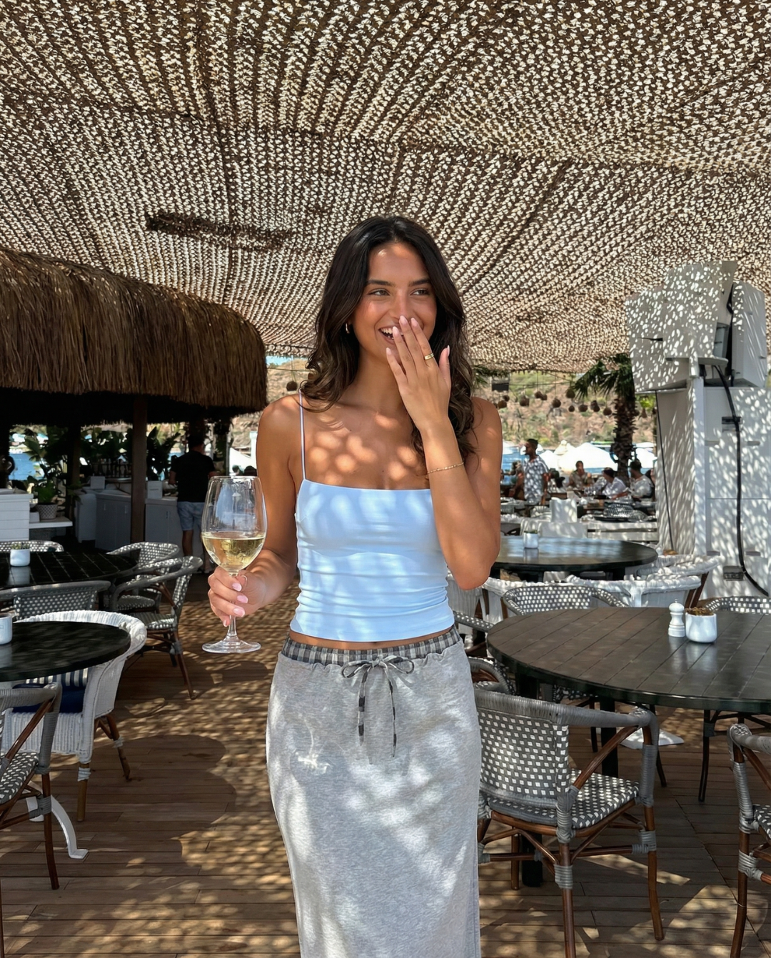 Luisa | Casual Maxi Skirt Grey Drawstring Waist Cotton