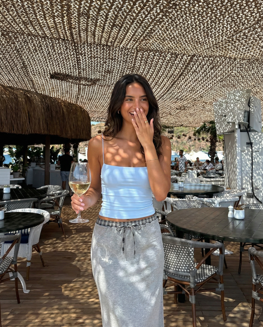 Luisa | Casual Maxi Skirt Grey Drawstring Waist Cotton