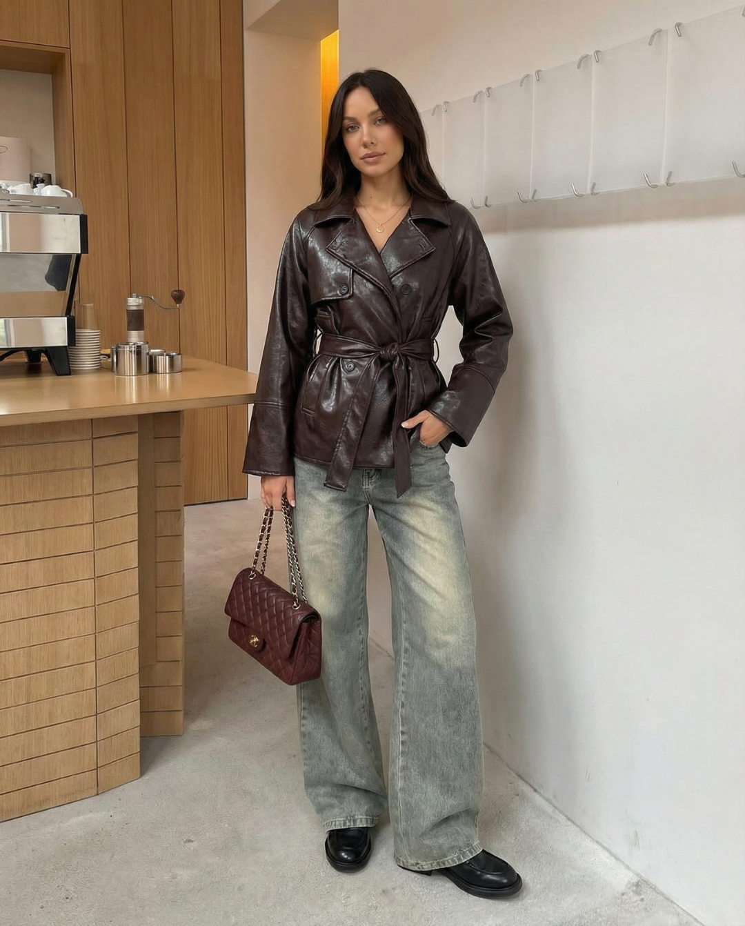 Margot | Belted Faux Leather Jacket Black Long Sleeve