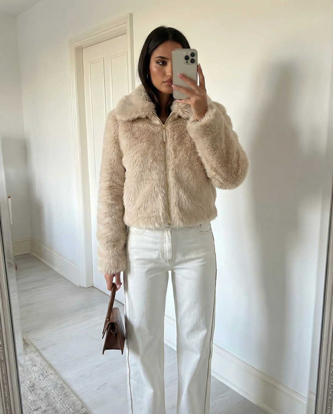 Remi | Smart Casual Cropped Faux Fur Jacket Beige