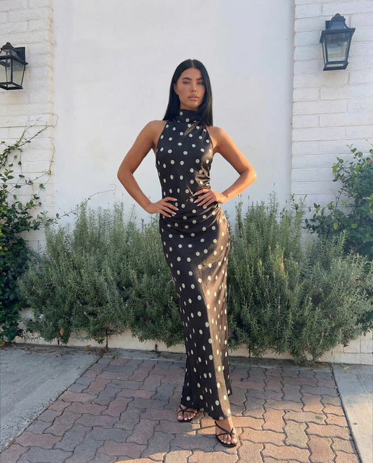 Greta | Black Maxi Dress Polka Dot