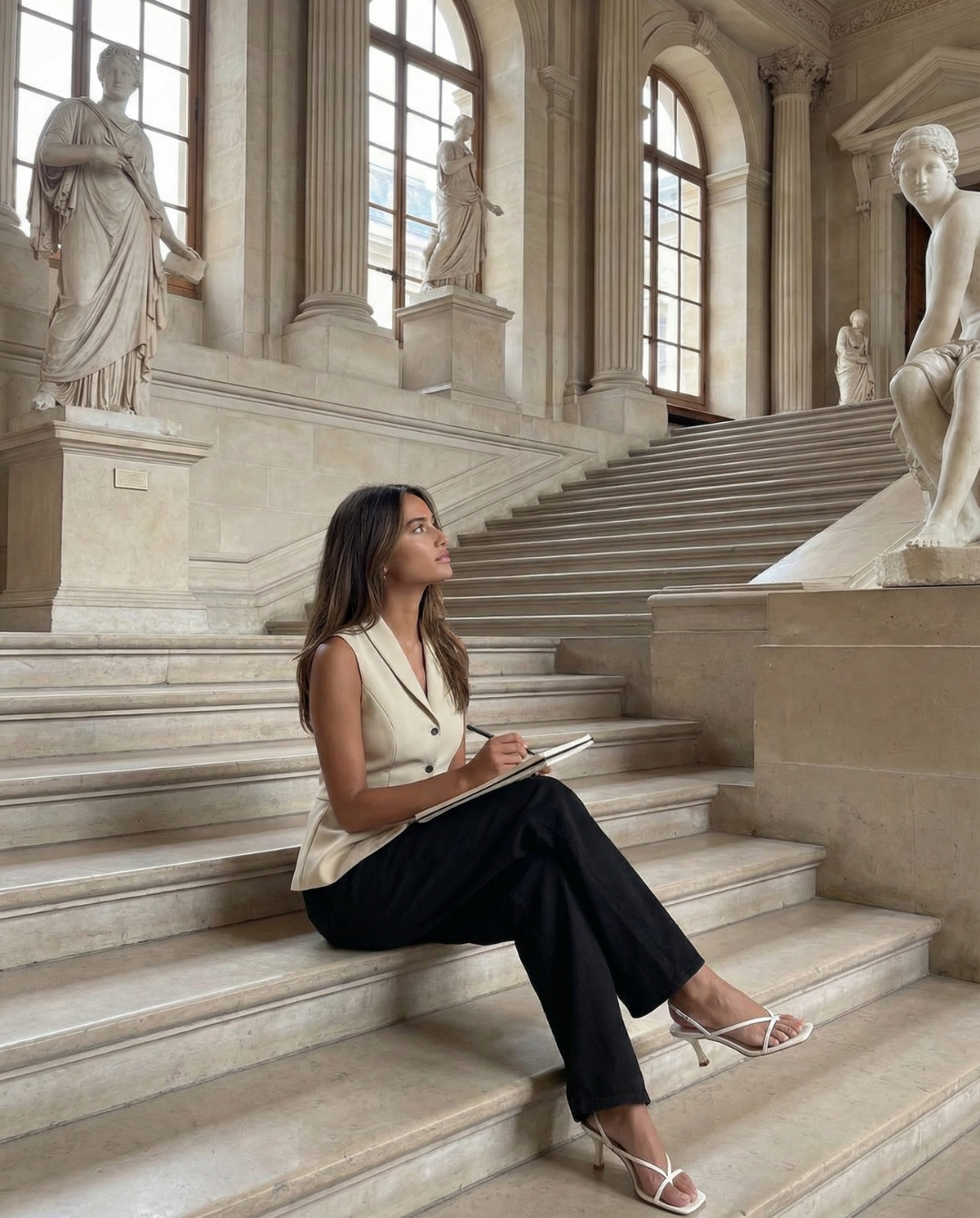 Thea | Smart Casual Sleeveless Blazer Cream Button Front Fitted