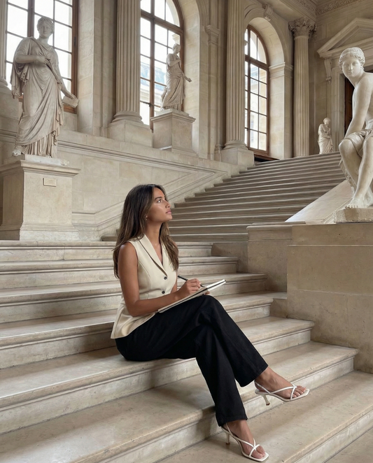 Thea | Smart Casual Sleeveless Blazer Cream Button Front Fitted