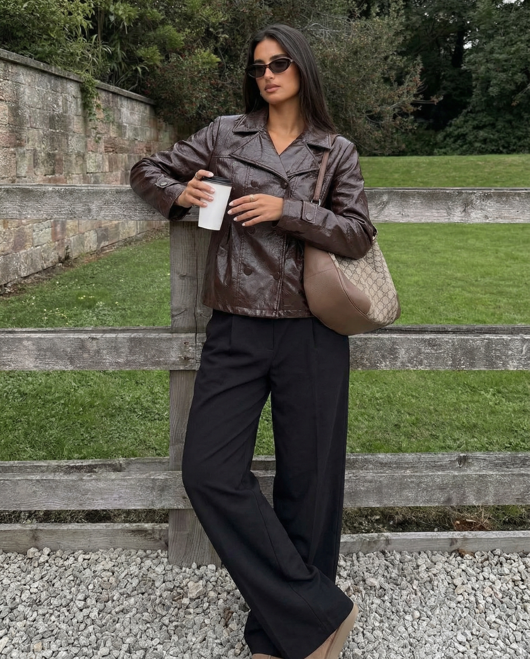 Cleo | Faux Leather Jacket Brown Double Breasted Long Sleeve