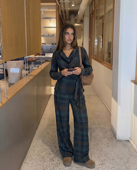 Isla | Green Check Draped Wrap Co-ord