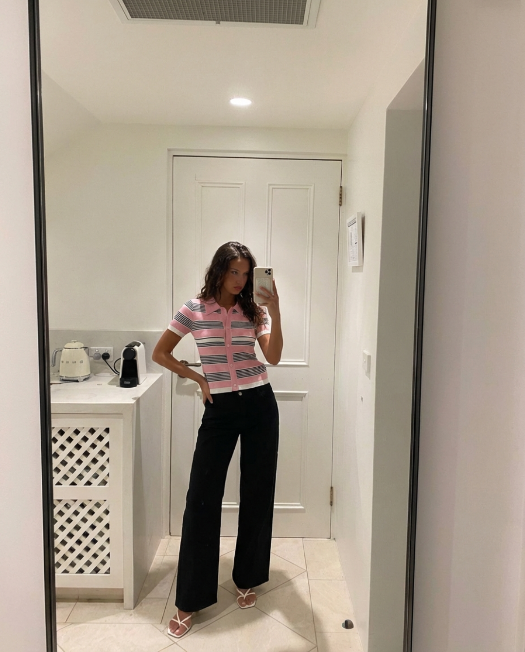 Daisy | Chic Striped Knit Short Sleeve Polo Top