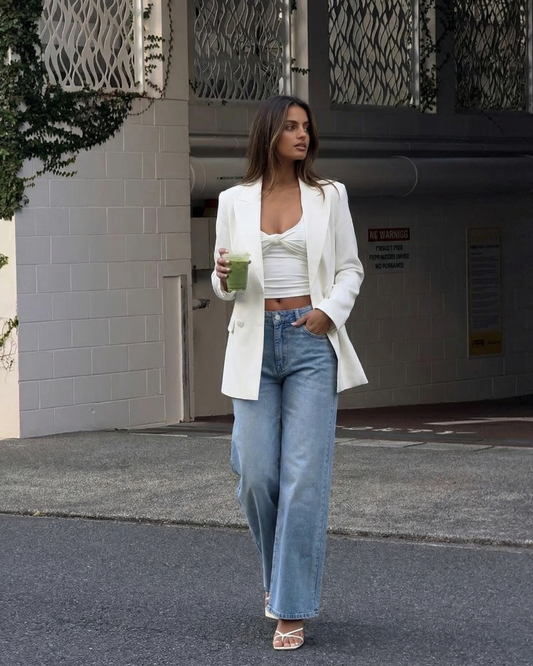 Sable | Elegant Double Breasted Blazer White