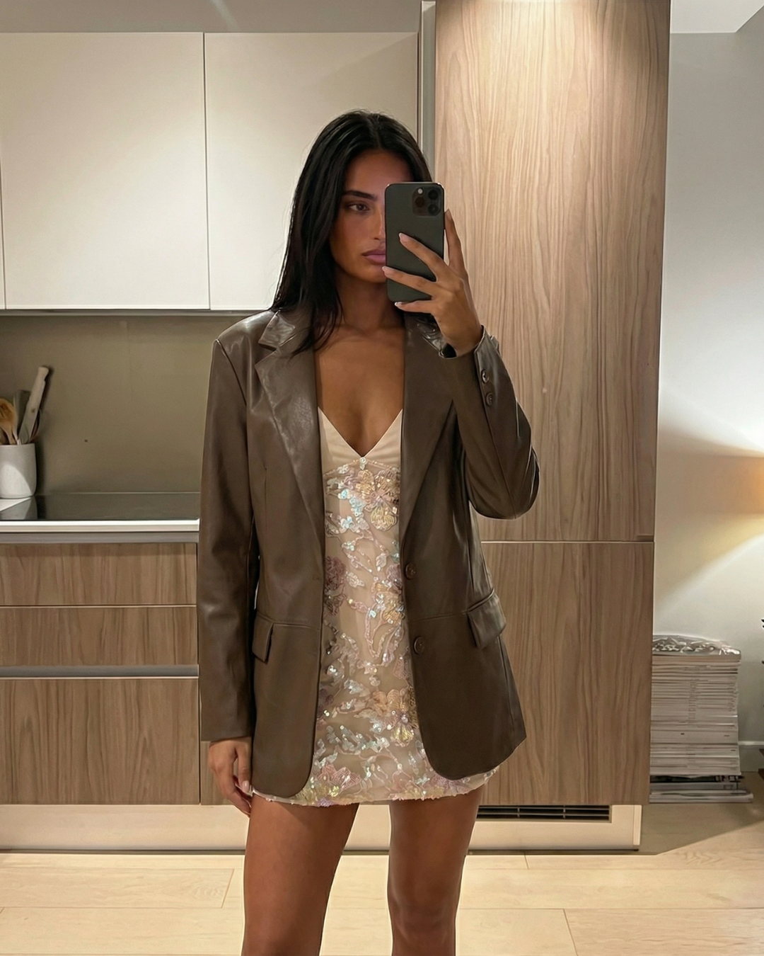 Margot | Brown Faux Leather Oversized Blazer