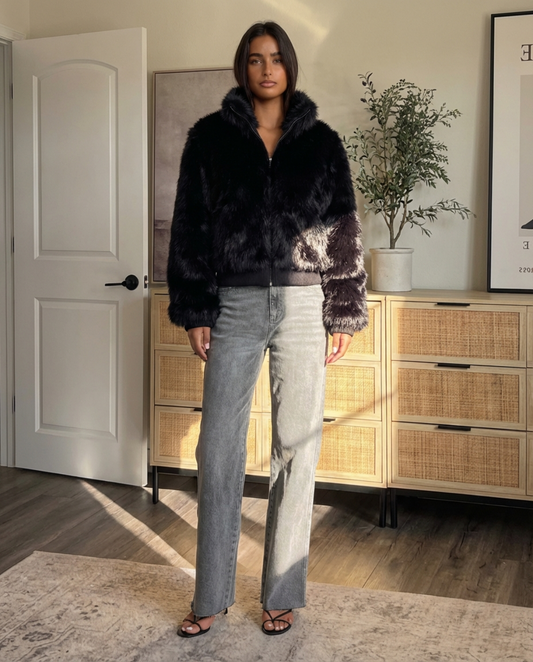 Rosa | Winter Faux Fur Bomber Jacket Black