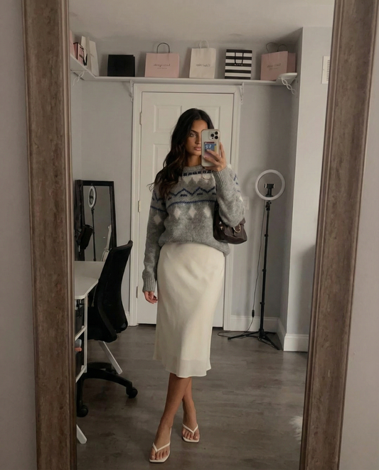 Rue | Casual Fair Isle Knitted Sweater Grey Blue